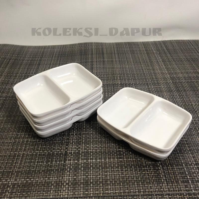 ￼Piring Tempat Sambel Melamin Sekat 2  ( 6 pcs ) Piring Sambal Melamine - Piring Saos Melamin - Mangkok Sambal Melamin - Mangkuk Sambel Melamine Hijau Merah Kitchenware Putih 0