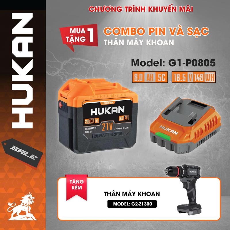   TẶNG THÂN KHOAN G2-Z1300  COMBO Phụ kiện máy khoan 20 cell Hukan 805 TẶNG KÈM THÂN KHOAN G2-Z1300 