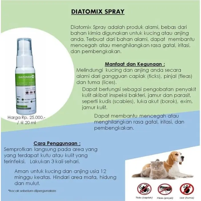Diatomix Obat Spray Kutu dan Jamur Kucing Anjing Scabies Demodex Borok 20ml obat jamur kucing 4