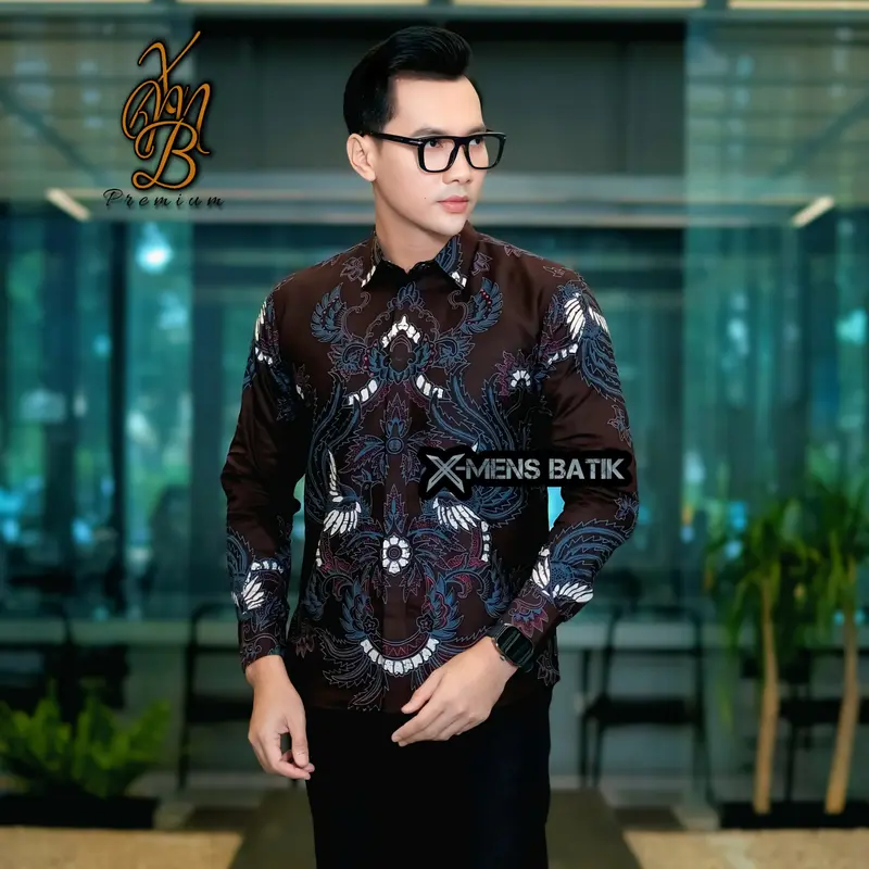Kemeja Batik Slimfit Pria Premium Lapis Puring Motif Motif ASKAR Burgundy Katun 100% - Panjang 0