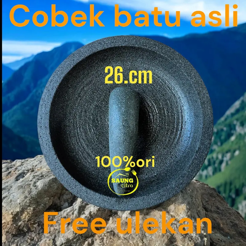 cobek bubut batu asli 26cm satu set Kitchenware gunung 1
