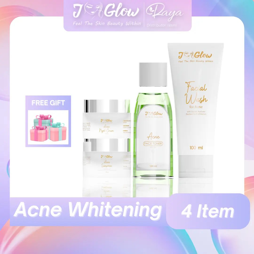 Jglow Skincare Paket Acne Whitening Skin Cream glowing Perawatan Paket Kecantikan Pencerah  Wajah  Berjerawat  Berminyak  Bruntusan Oily Facial