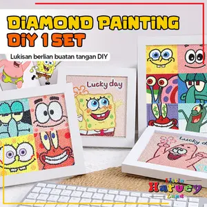 Diamond Painting Kit Set Besar Stiker Puzzle Berlian dengan Bingkai Mainan Edukasi DIY Gambar Anak 5D Diamond Painting DIY Kreatif Dekorasi Kamar Anak Kuromi Cinnamoroll Lotso