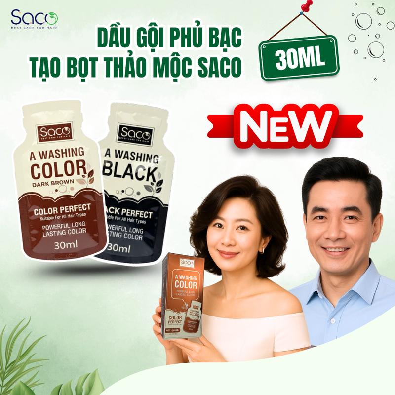  Dầu gội phủ bạc tóc Saco gói nhỏ 30ml dầu nhuộm tạo bọt thành phần thảo mộc tự nhiên nhuộm tóc phủ bạc tại nhà 