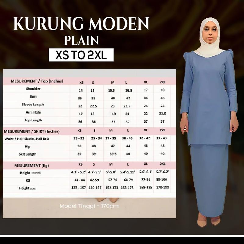 Small Size | XS - 2XL | Baju Kurung Moden Plain | By Songket hidaya 1 | Cotton 100% | Songket Asli Tenun  | plain set | Muslimah Fashion  Wanita Women Clothing 1