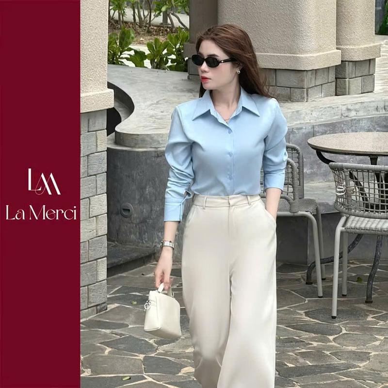 ÁO SƠ MI NỮ CÔNG SỞ SƠ MI NỮ TAY DÀI SƠ MI XANH VĂN PHÒNG A09