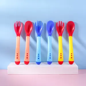 ST Sendok makan bayi silikon Sensor Panas Sendok dan Garpu PenSTbah Suhu Bayi B01