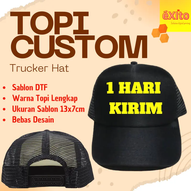 Topi Trucker Custom Bebas Desain Full Warna | Sablon DTF 0