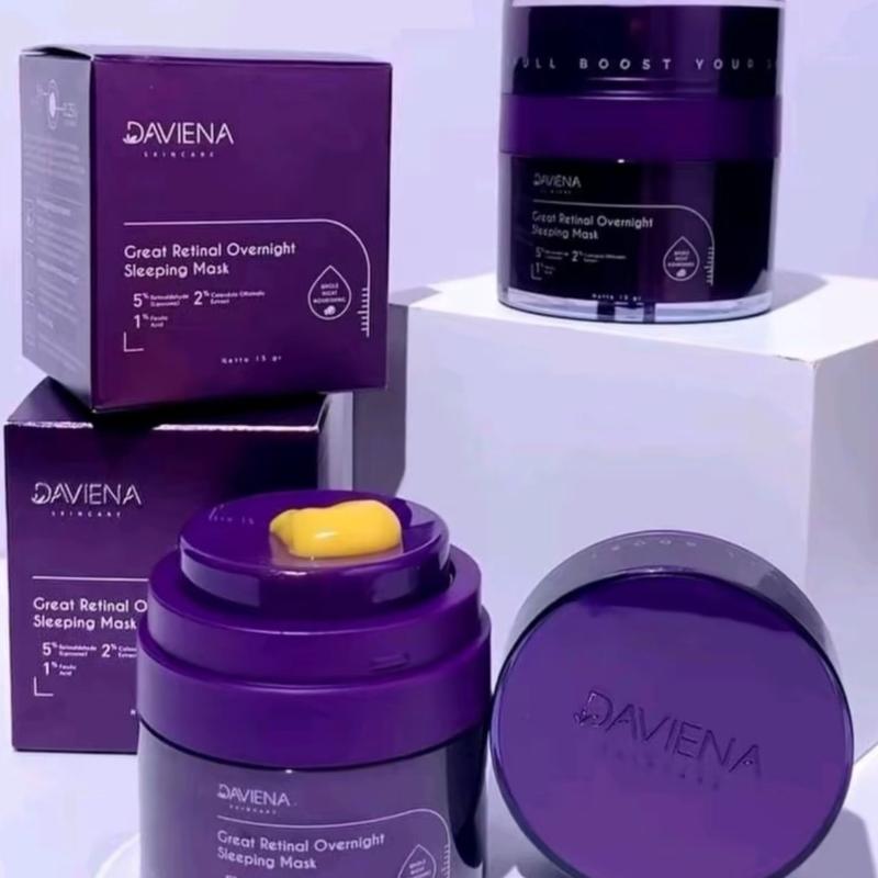DAVIENA GREAT RETINAL OVERNIGHT SLEEPING MASK  Hyaluronic Hydrating ExtractMencerahkan menghaluskan wajah Mengencangkan Melembutkan Niacinamide Masker 3