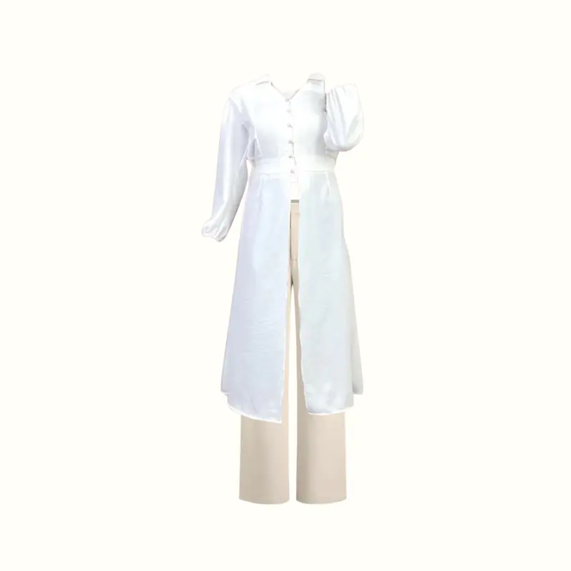 1Set Outfit Hijab Rompi Tunik  Perempuan (Hijab+Rompi+Tunik+Celana+Belt) OOTD Bukber- CL180 Muslim Panjang Setelan Wanita Kombinasi Atasan Baju 1