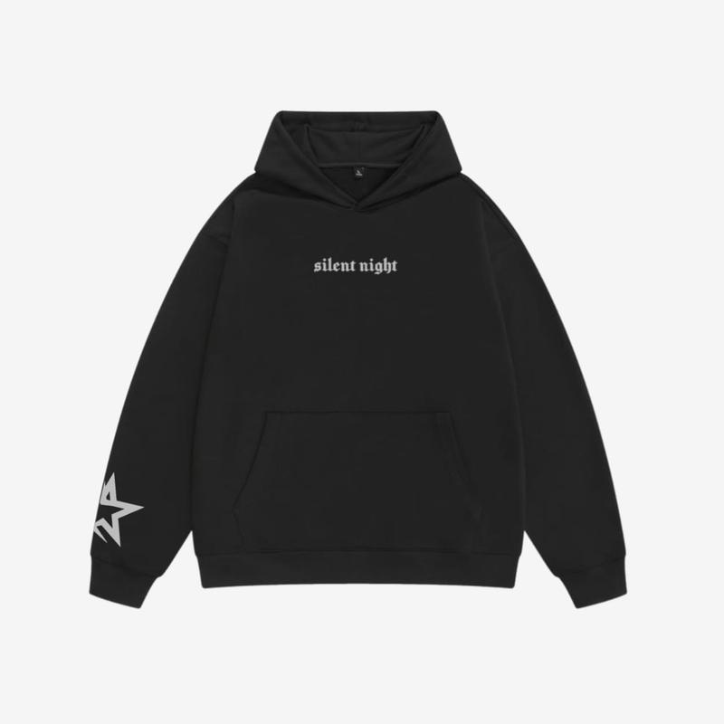 Hoodie boxy fit reflektif Silent Nigh Unisex  Fleece tebal 280 gsm | Sablon Reflektif Silver Free Stiker 2