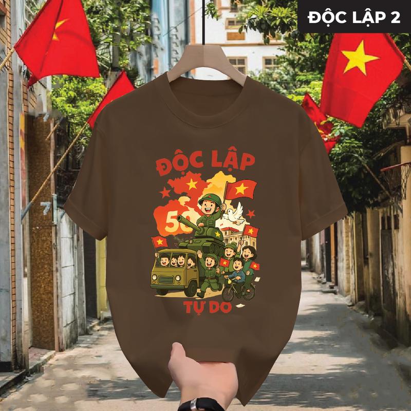 [Fullsize gia đình] Áo thun cổ tròn Việt Nam ĐỘC LẬP 2 cổ bẻ BASIC CVC  sang trọng, lịch lãm, thoáng mát - GMV 6