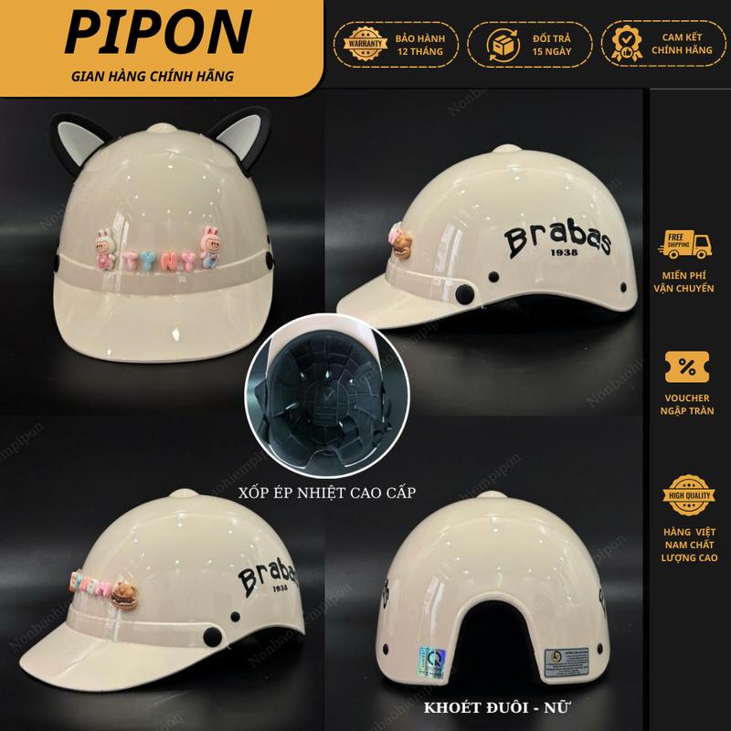 NÓN BẢO HIỂM ĐẠT CHUẨN ĐI XE MÁY - CÓ TEM KIỂM ĐỊNH - LÒNG NÓN CÓ MÚT XỐP - Mũ bảo hiểm lưỡi trai Brabas có khoét lỗ sau cột tóc cao cấp Nón bảo hiểm Brabas form lưỡi trai ôm đầu cho nữ