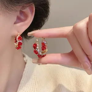 (Bebas beli 2 dapat bonus)COD A29  Anting mawar merah romantic original wanita Korea titanium anti karat anti luntur