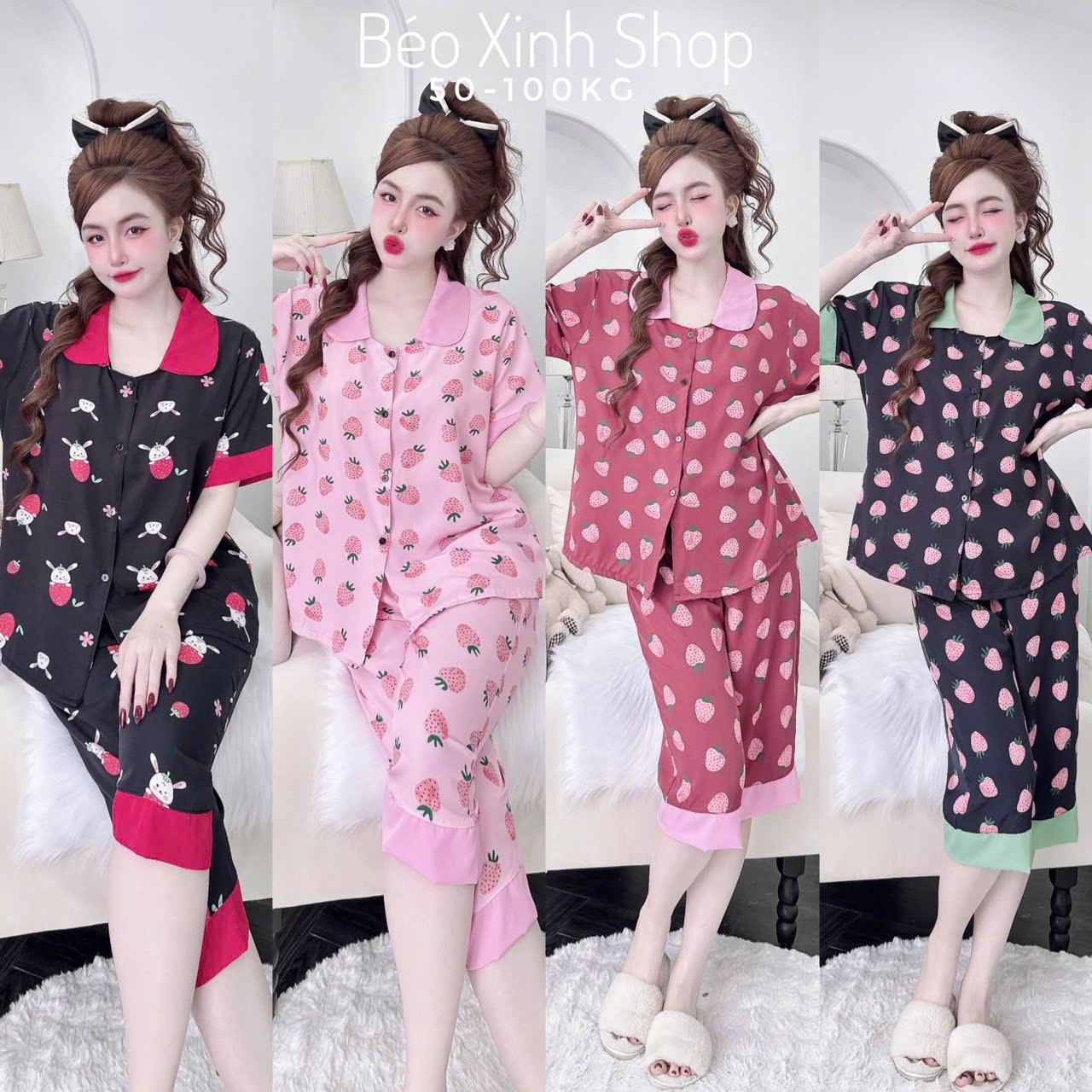 Đồ Bộ - Đồ Ngủ Lửng Pijama Bigsize 50-100kg Vải Lụa Nhật Phối Cổ Bèo Tiểu Thư Mềm Mịn Mát Nữ Women Quần Ngủ Áo Ngủ - A.5221