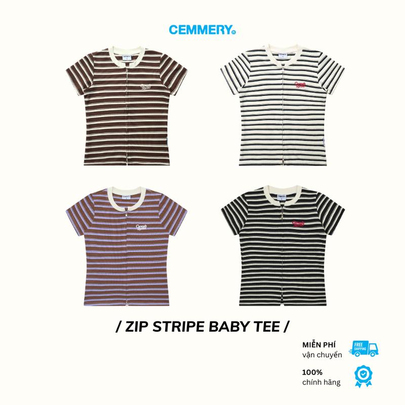 Áo Baby Tee CEMMERY Local Brand Chính Hãng Zip Stripe Polo Sọc Vải Cá Sấu Logo Thêu 2 Màu
