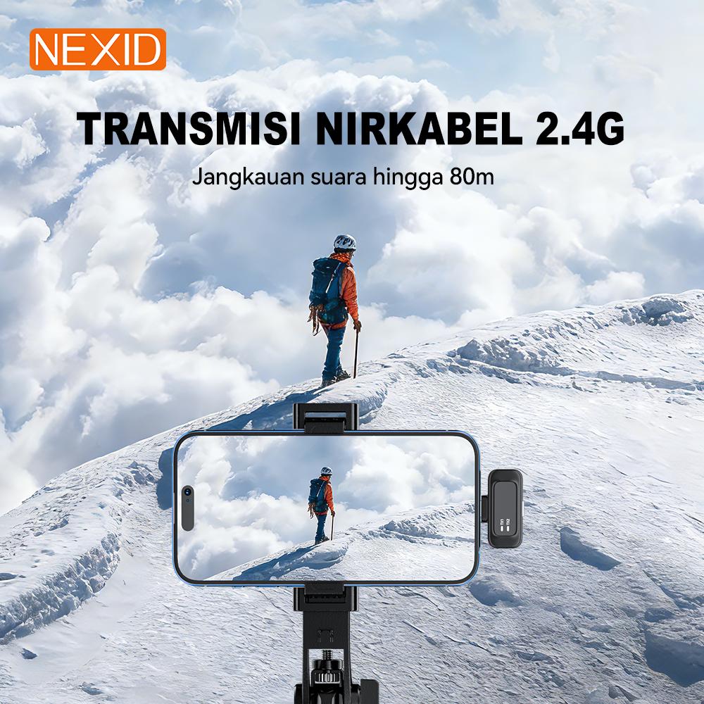 NEXID Wireless Microphone 2-In-1 Clip On Profesional Mic Magnetic Mikrofon Play dengan Charging Case Dual Lavalier Magnetic Plug Play Live Stream HP Plug Play Peredam Kebisingan 2 Mic untuk Recording Video Untuk Live TikTok YouTube