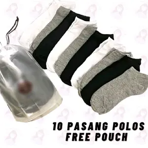 Paket 10 Kaos Kaki Pendek Polos Semata Kaki Pria Dan Wanita Kaoskaki Isi 10 Mix Dewasa Katun Hitam Kerja Cowok Free Pouch