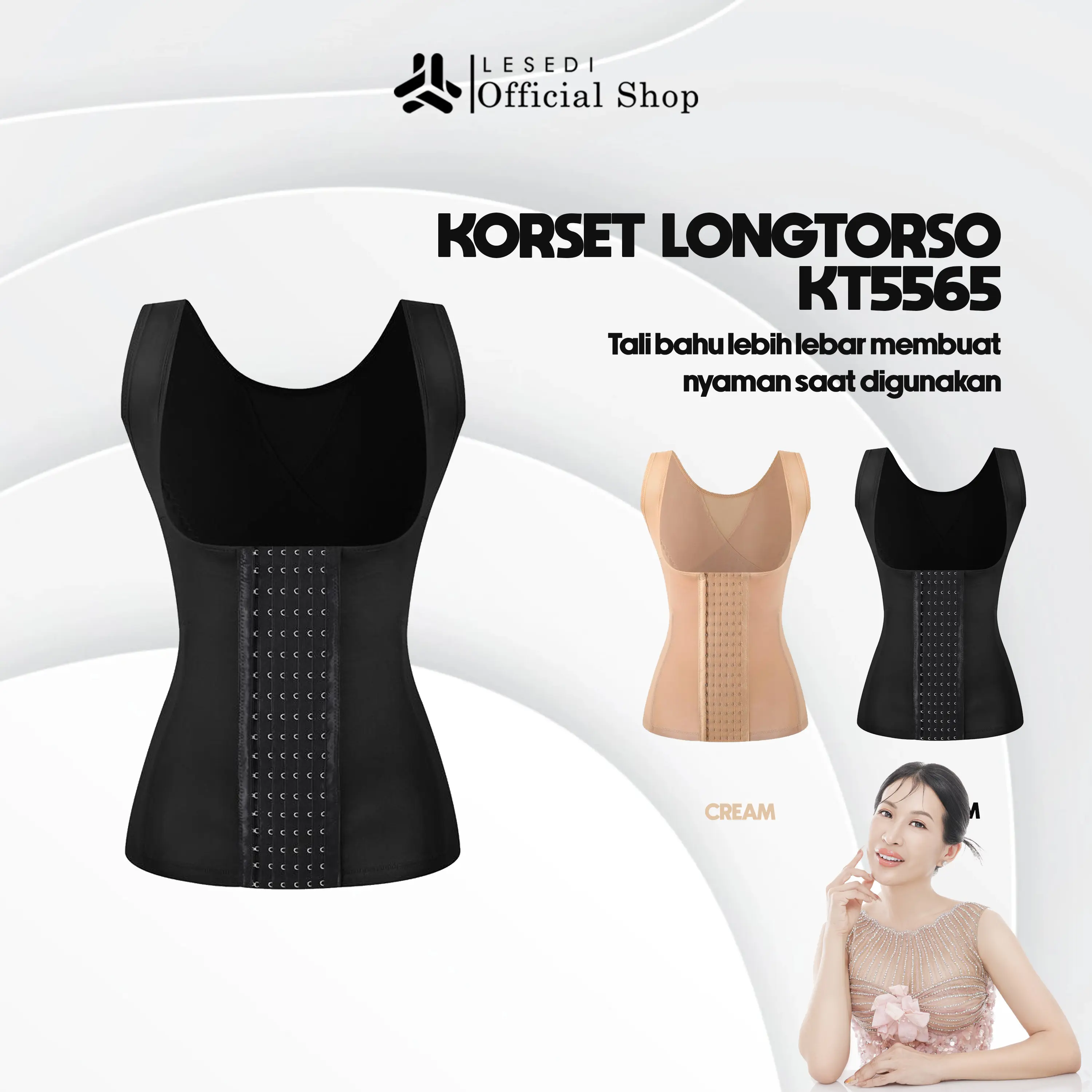Korset Wanita Bermotif Polos High Waist Pengecil Perut Stagen 6 Pengait 4 Penyangga KT5565