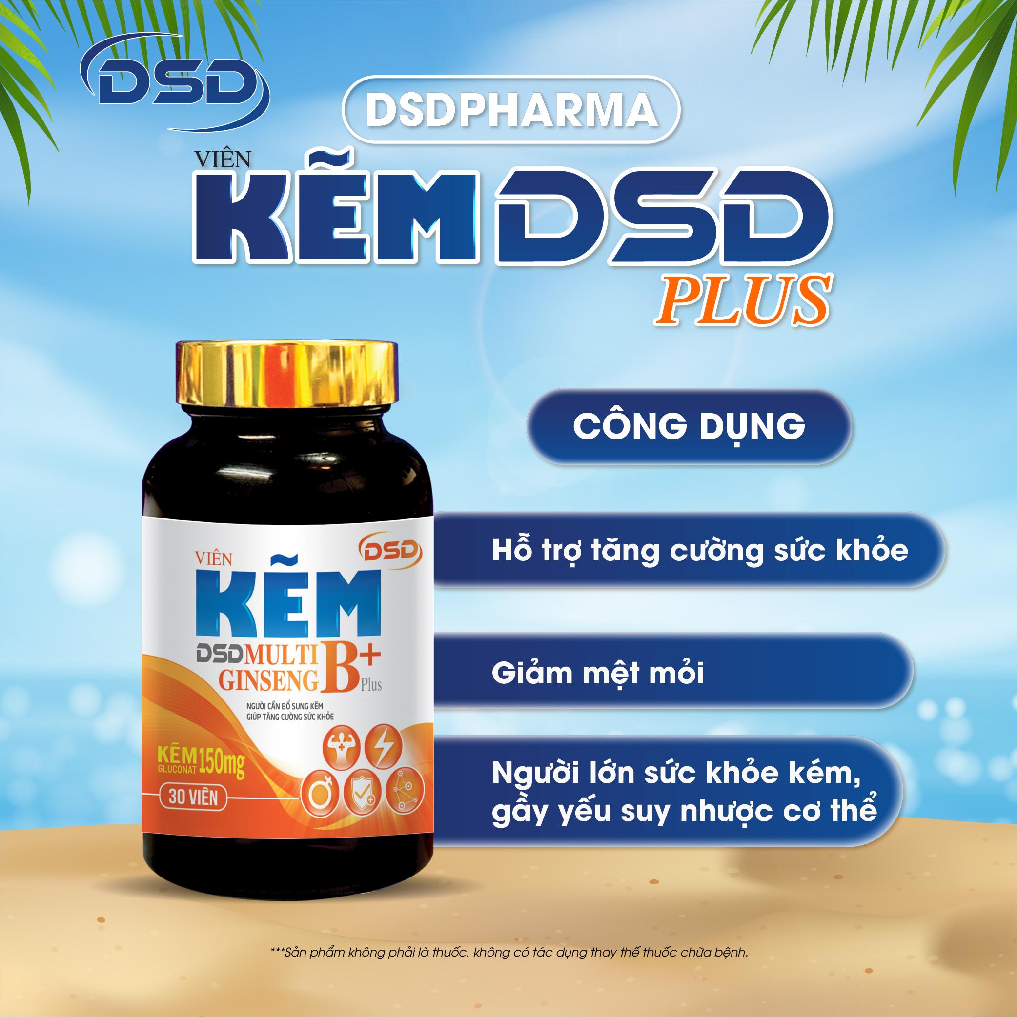 DSDPHARMA Viên Kẽm DSD Plus 60 Ngày Bổ Sung Kẽm 150mg - Bổ Sung Kẽm Biozinc & Vitamin Nhóm B, Nhân Sâm - Hộp 2 Lọ X 30 Viên