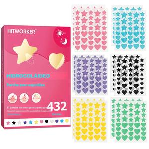 432 piezas/caja de parches premium para acné a base de agua en forma de estrella y corazón, cubren granos y imperfecciones, adecuados para todo tipo de piel de productos para el cuidado de la piel facial