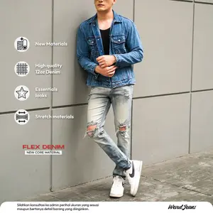 Weird Jeans - Vintage Blue - Celana Jeans Panjang Pria SlimFit Strech Ripped Biru Denim Fit Nyaman