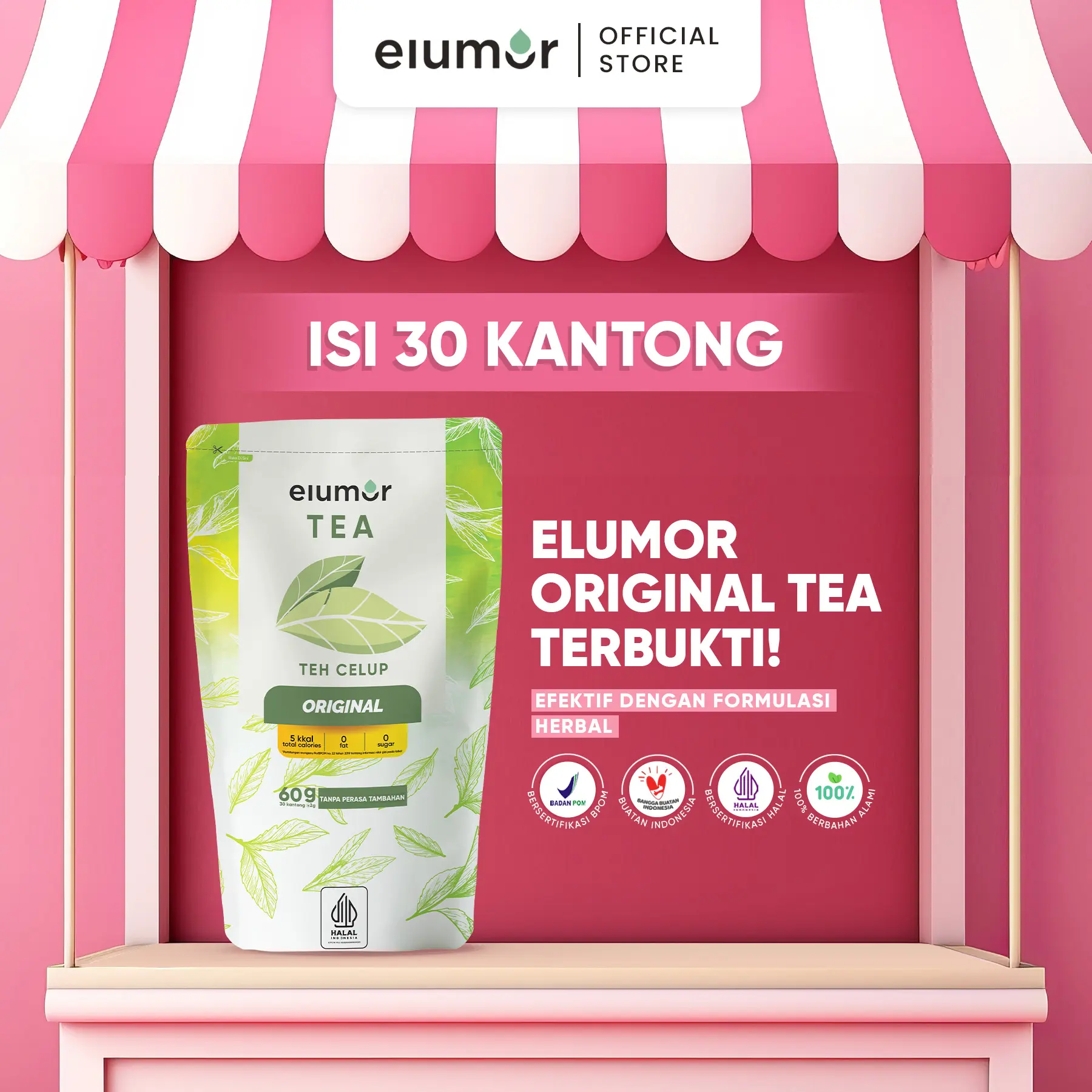 Elumor Tea Original - Mengandung Daun teh hijau Daun Kemuning Rimpang Bangle Serai Minuman