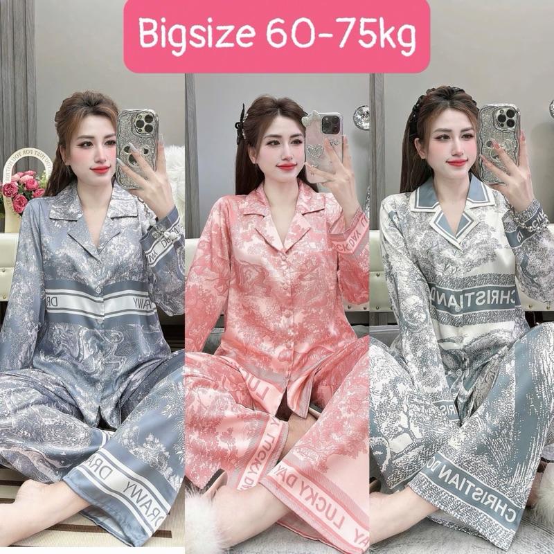 BIGSIZE 60-75kg Bộ Ngủ Nữ Pyjama Lụa Latin Bigsize Vải Mềm Mịn Quần Có Túi Vải Mềm Mịn