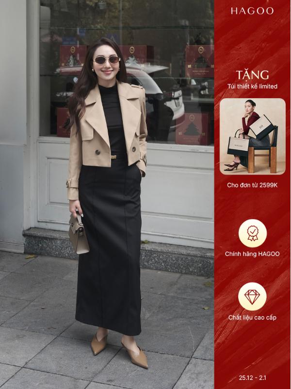  HAGOO Áo khoác kaki lửng chính hãng HAGOO Jacket Women nữ Có Cổ Top  B959  Kem Có Túi 