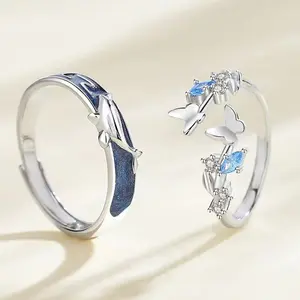 MAS Cincin Berlian Biru Bentuk Kupu-kupu, Cincin Pembuka Mewah Kelas Atas, Modis, Hadiah untuk Pasangan