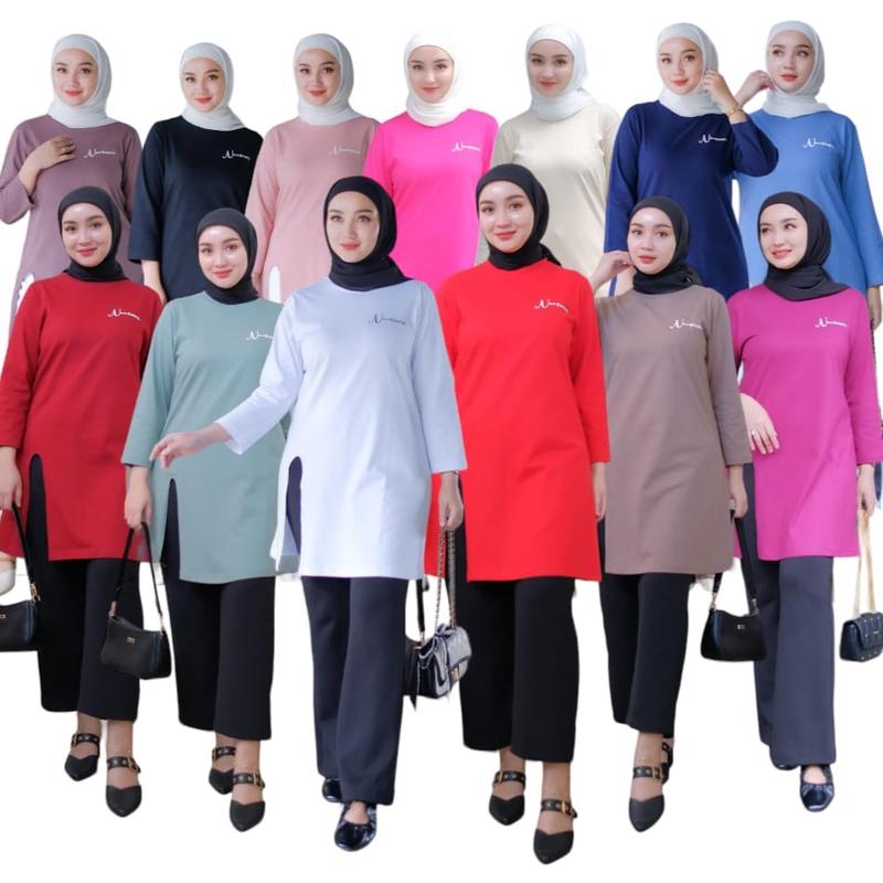 BBC // Terbaru Tunik belah depan Tunik Kaos wanita tangan 7/8 bahan combad 20s Terbaru Muslim Panjang Combed Nyaman Atasan Santai 0