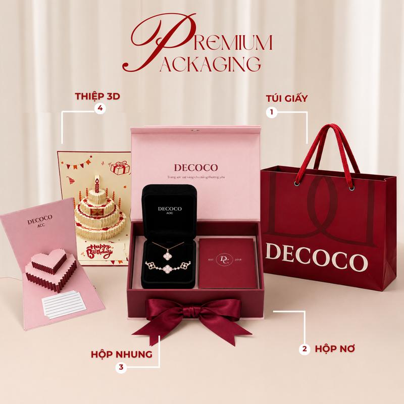 Set vòng cổ và vòng tay SAKURA cỏ 4 lá charm hoa đá xà cừ DECOCO may mắn