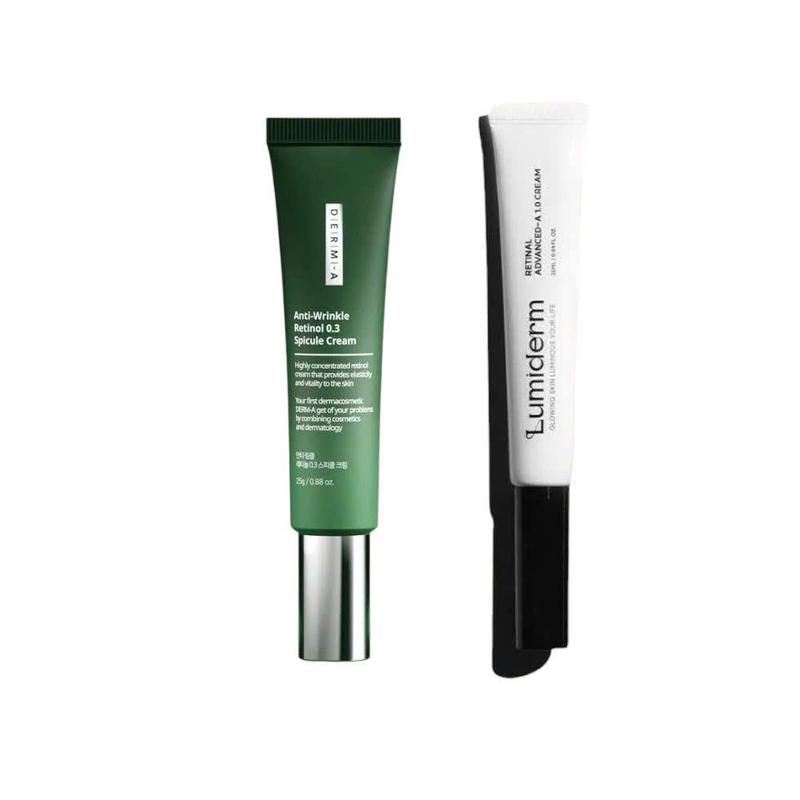 S39_ Combo M27 + A21_ Kem Dưỡng Retinal Advance-A 1% Cream Lumiderm 25ml và DATE T3 2026 Kem dưỡng da DERM-A Anti-Wrinkle Retinol 0.3 Spicule Cream Xanh lá