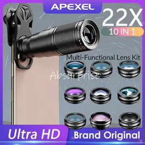 APEXEL 22X Lensa Telefoto 10 in 1 Lensa Kamera Ponsel Dengan Kit Sudut Lebar Makro untuk Smartphone/iPhone Lensa Telefoto