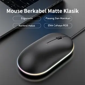 MOU09 Mouse Kabel USB RGB Ringkas - Desain Matte Anti Selip, Kontrol Halus untuk Kerja & Gaming