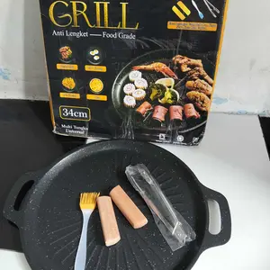Pan Grill Anti Lengket --Food Grade/Alat Panggang Ala Korea Style Diameter 34CM Mini Barbecue Plate / Grill Pan Set Korean Barbeque / Panggangan Barbekyu Kecil Kitchenware