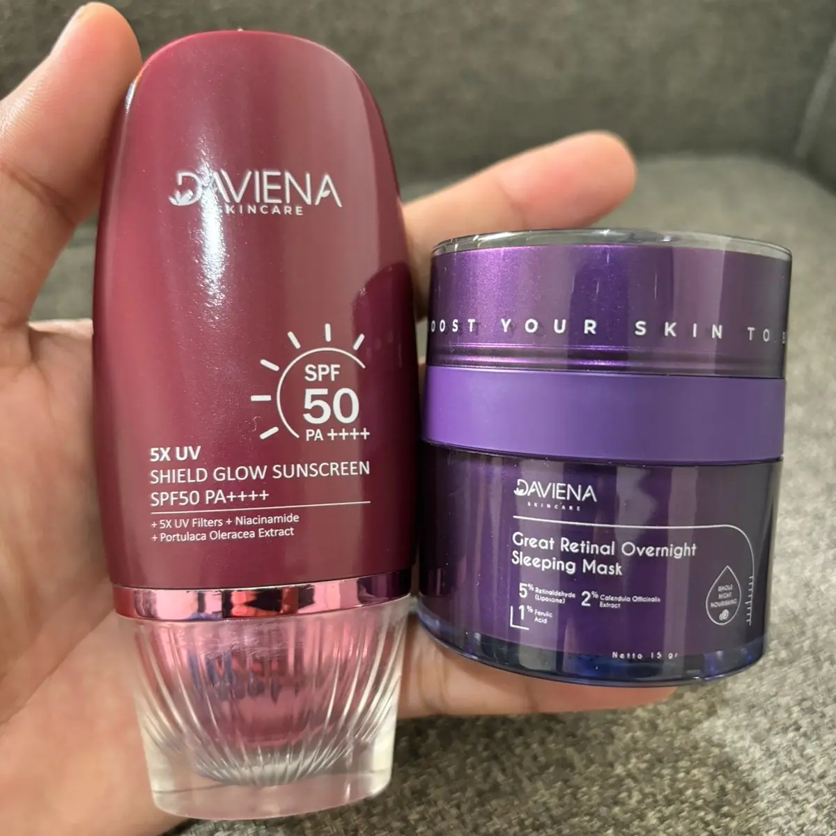 BUNDLING RETINAL DAN SUNSCREEN SPF 50 DAVIENA SKINCARE Kusam Facial Vitamin Licorice Extract Mencerahkan Kering Niacinamide Wajah Hitam Hyaluronic Perawatan Muka Tranexamic Acid Aging Sunblock Hydrating Kusam Kering Berminyak Dark
