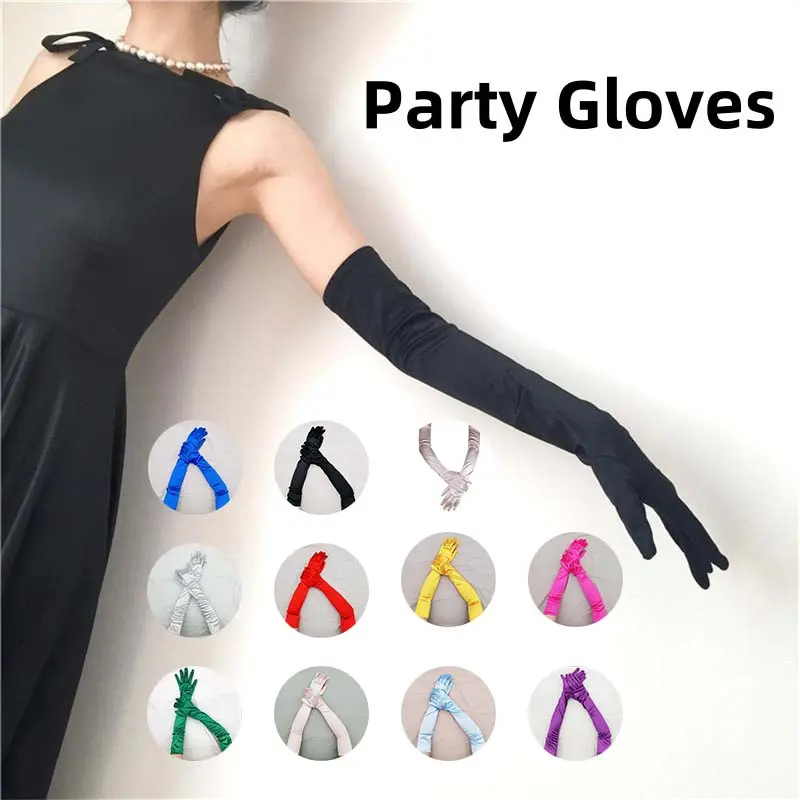 Lengthened Satin Stretch Satin Gloves Vintage Party Ladies Gloves Wedding Gloves Gloves for Prom
