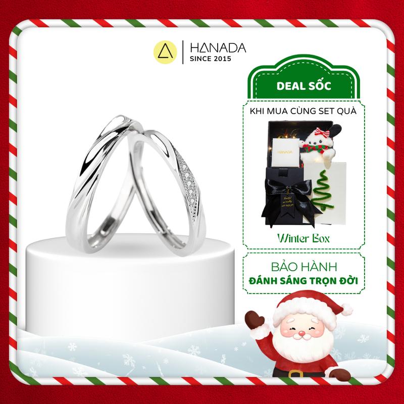  Nhẫn Cặp Bạc 925 Hanada nhẫn bạc cặp đôi Chéo Năm Đá Nhẫn Đôi Với Người Yêu Nhẫn Bạc Size Tùy Chỉnh nam nữ 1344 L17 