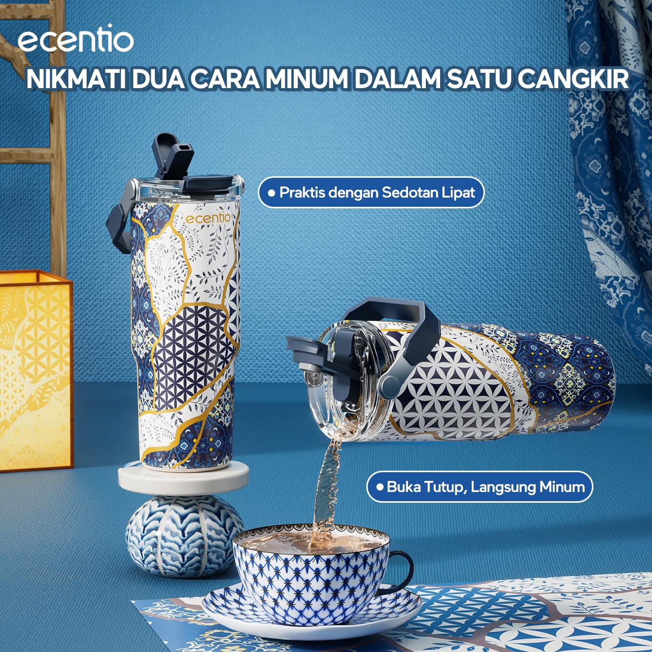 Ecentio Botol Minum 【live】Batik Aesthetic 580ml/800ml/900ml 【Stainless steel】【Plastic】Magnetic cover Vacuum  Flasks- Tahan Panas & Dingin, Food Grade, Desain Modern Warisan Budava BPA free