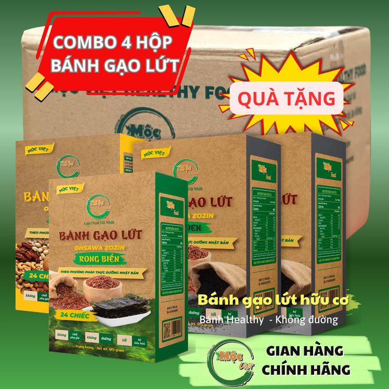  QUÀ TẶNG Combo 4 hộp bánh gạo lứt hữu cơ không đường 