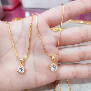 Kalung kuning titan rantai itali dan cassandra  liontin mata satu. Panjang 45 cm Perhiasan Hadiah [Free cincin] Titanium