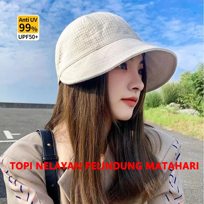 Topi Pantai Wanita Bucket Korea Visor Topi Tepi Lebar Lipat Fashion Pelindung UV Matahari