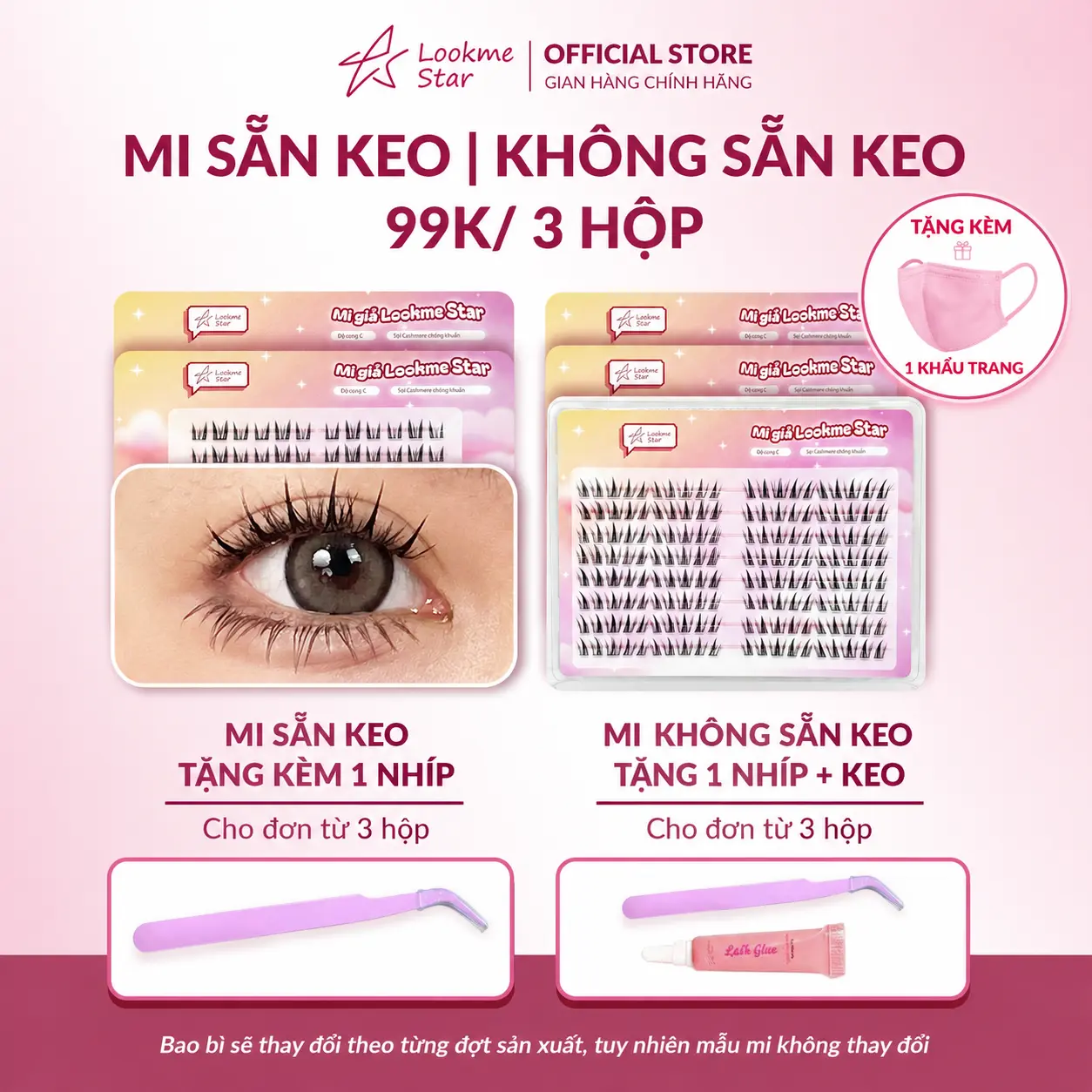 Lookme Star - Lông Mi Tách Sợi Lookme Star Cao Cấp Tặng 1 Nhíp + 1 Keo/ Đơn Từ 3 Hộp Mi Sẵn Keo 99k/ 3 Hộp