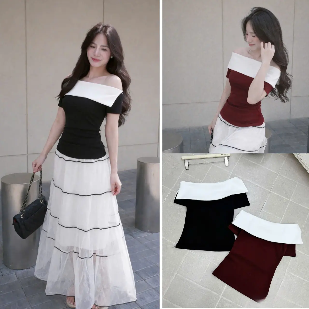 HL06 Áo Trễ Vai Nữ Phối Cổ Trắng Tay Ngắn Dáng Ôm Body Tôn Dáng Phong Cách Hàn Quốc | BigBuy360 - bigbuy360.vn HL06 Áo Trễ Vai Nữ Phối Cổ Trắng Tay Ngắn Dáng Ôm Body Tôn Dáng Phong Cách Hàn Quốc | BigBuy360 - bigbuy360.vn