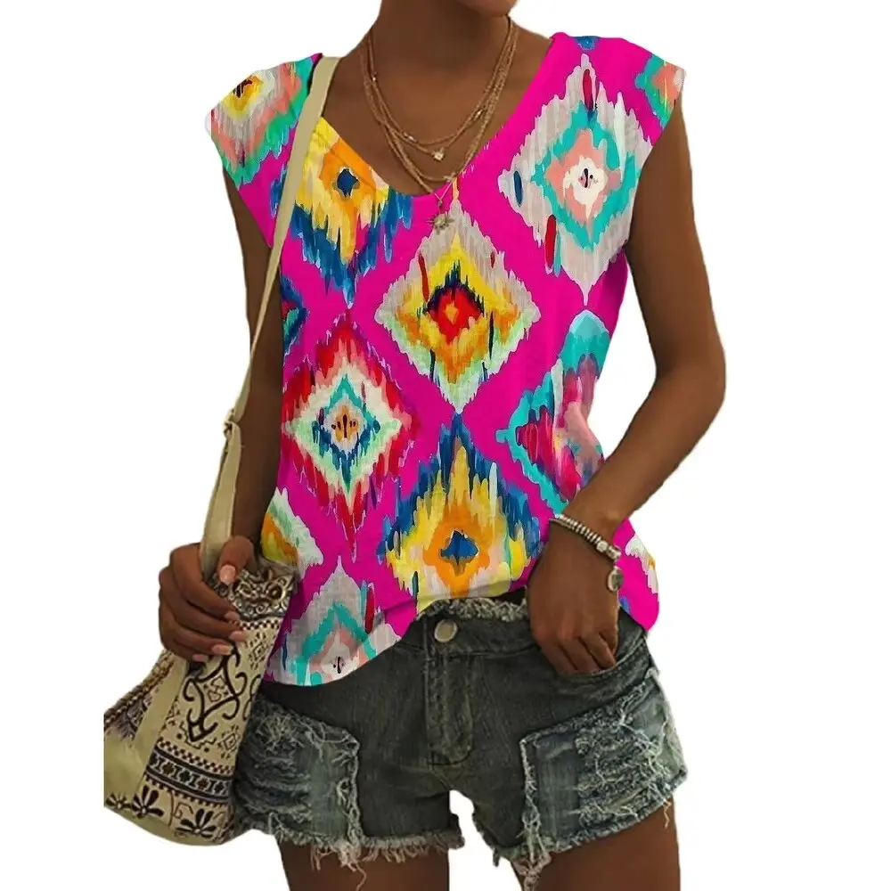 2024 new fashion trend summer butterfly 3D printed vest women's fashion new Harajuku streetwear oversized V-neck vest off shoulder sleeveless women's tank top S-5XL Womenswear Tube
