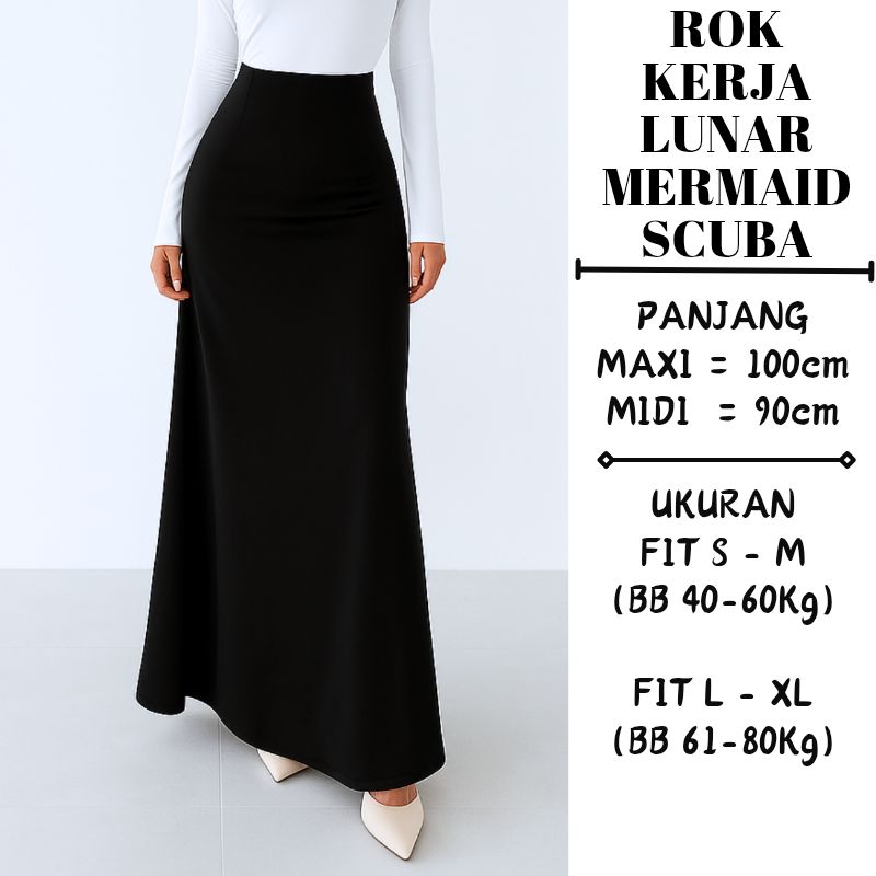 HERL Apparel - Rok Maxi Wanita Model Lunar Mermaid Bahan Scuba Premium – Ukuran Standar & Jumbo, Elegan untuk Kerja & Acara