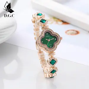 DGC COD Jam Tangan Tali Rantai Wanita Clover Quartz Bunga Analog Model Keberuntungan Glamor Girly Modern Elegan Stylish W300 Watches jam  tangan W300