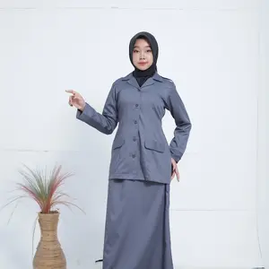 Setelan seragam blazer abu biru wanita