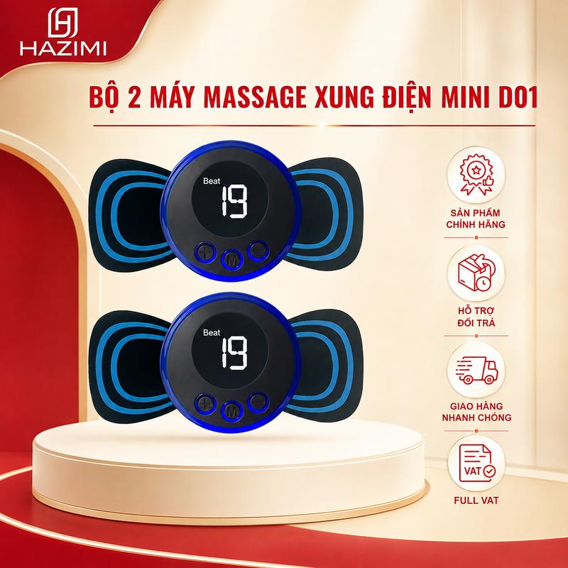Combo 2 Bộ Máy Dán Massage Xung Điện Mini HAZIMI HZ-D01, 8 Chế Độ Thư Giãn Và…
